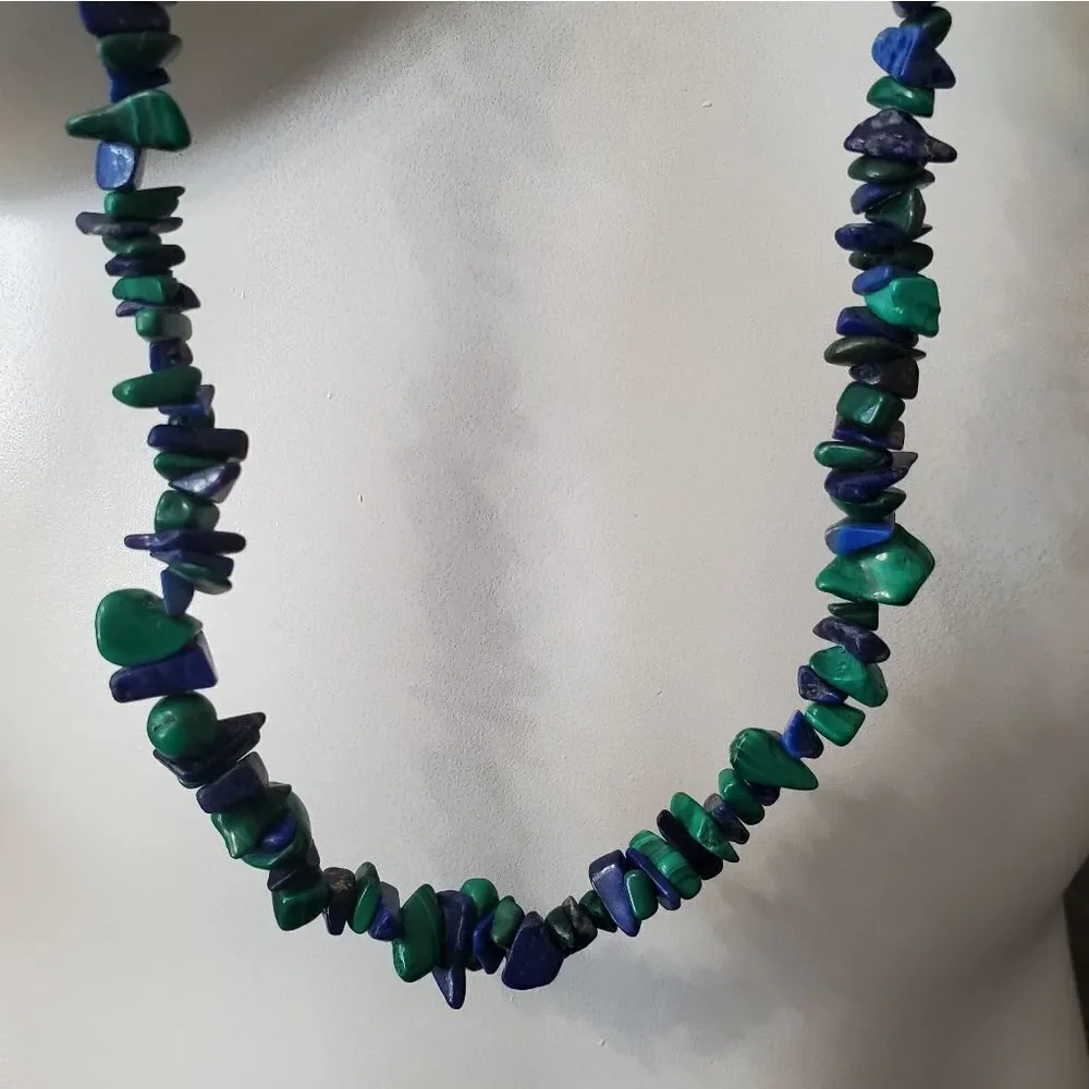 Lapis Lazuli & Malachite Chip Beaded Necklace 36